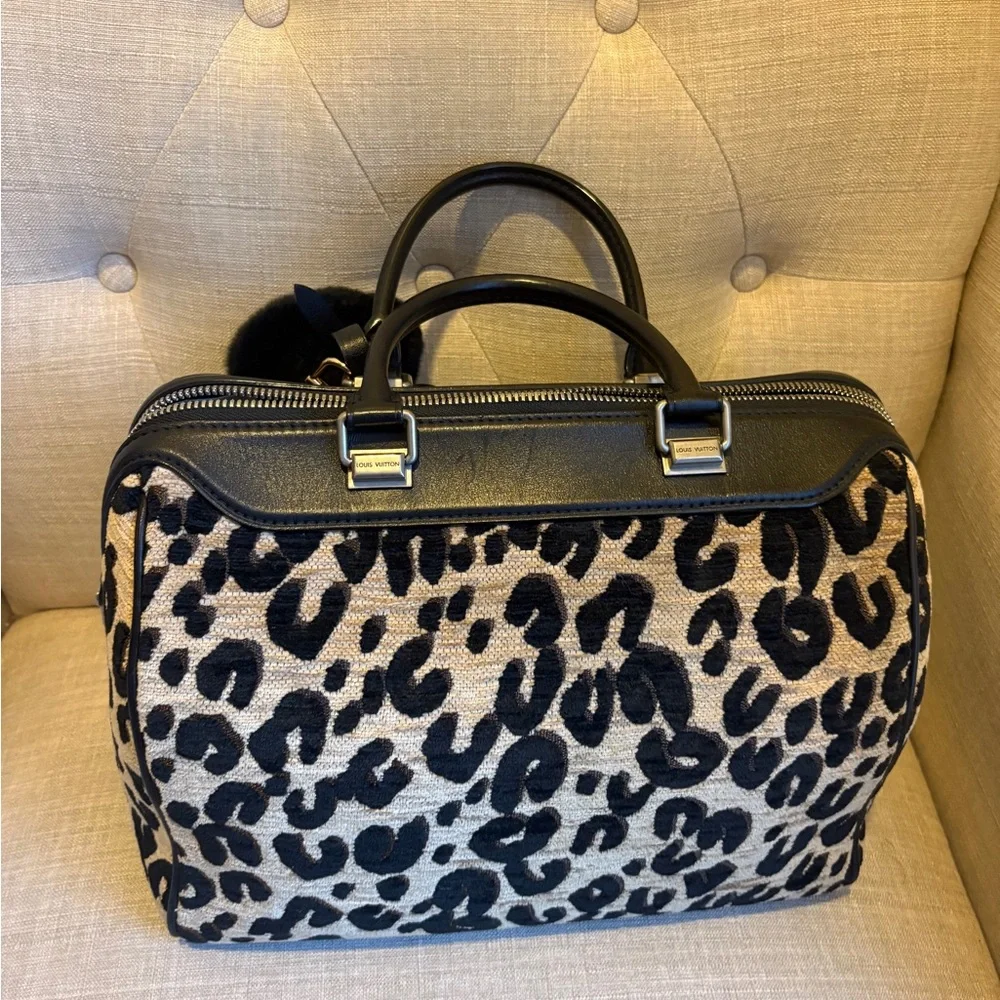 Louis Vuitton Leopard Print Satchel with Black Accents